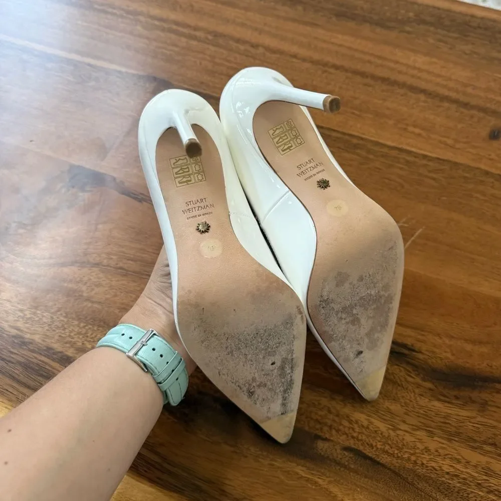 Stuart Weitzman Stuart 100 Pump Stiletto White Patent Leather Size 7B
